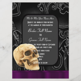 Hochzeit von Gothic Skull und Black Damask Einladung