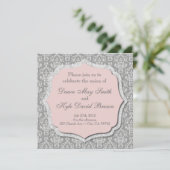 Hochzeit von Grau und Pfirsich Einladung (Stehend Vorderseite)