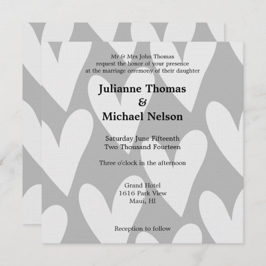 Hochzeit von Grau und Weiß Einladung (Vorne/Hinten)