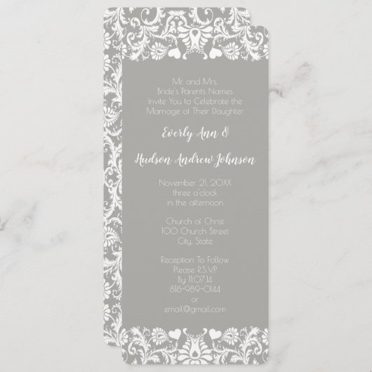 Hochzeit von grauen und weißen Spitzen Einladung (Vorne/Hinten)