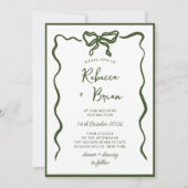 Hochzeit von "Green Hand Drawn Bow Ribbon" Einladung (Vorderseite)