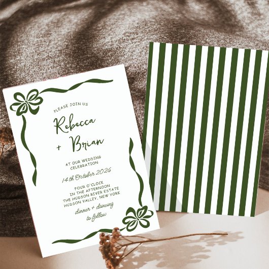 Hochzeit von "Green Hand Drawn Bow Ribbon" Einladung