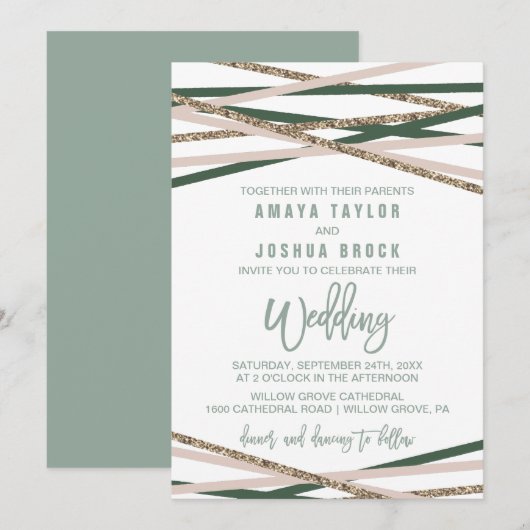 Hochzeit von Green und Blush Streamers Einladung (Vorne/Hinten)