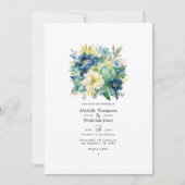 Hochzeit von Grün, Marine, Blautönen und Gold-Blum Einladung (Vorderseite)