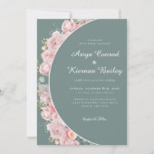 Hochzeit von Grün und Blütenblättern Einladung (Vorderseite)