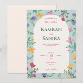 Hochzeit von Grün und Creme Einladung (Vorne/Hinten)