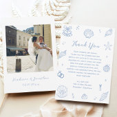 Hochzeit von Hand Drawn Dusty Blue Coastal Beach Dankeskarte