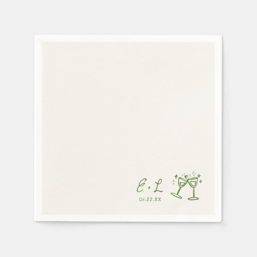 Hochzeit von handgezeichneten grünen Initialen Serviette (Vorderseite)