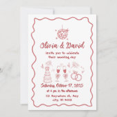 Hochzeit von handgezogenen, roten Schnabelschnüren Einladung (Vorderseite)