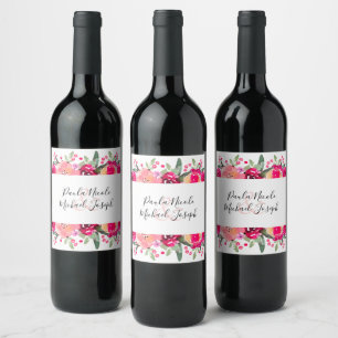 Hochzeit von heißrosa Wasserfarben Weinetikett