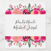 Hochzeit von heißrosa Wasserfarben Weinetikett (Einzelnes Label)