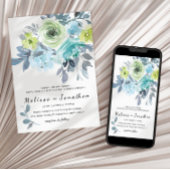 Hochzeit von hellblaugelben grünen Blumen Einladung