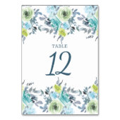 Hochzeit von hellblaugelben grünen Blumen Tischnummer (Rückseite)