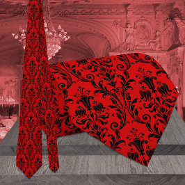 Hochzeit von hellen Rot- und Schwarzflora-Damaskus Krawatte