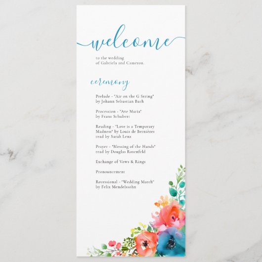 Hochzeit von hellen Wasserfarben Programm (Vorderseite)