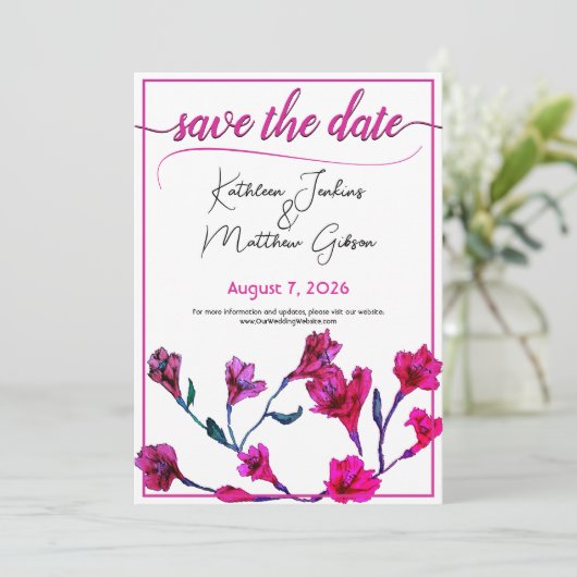 Hochzeit von hellrosa, floralfarbenem Wasser Save The Date (Stehend Vorderseite)