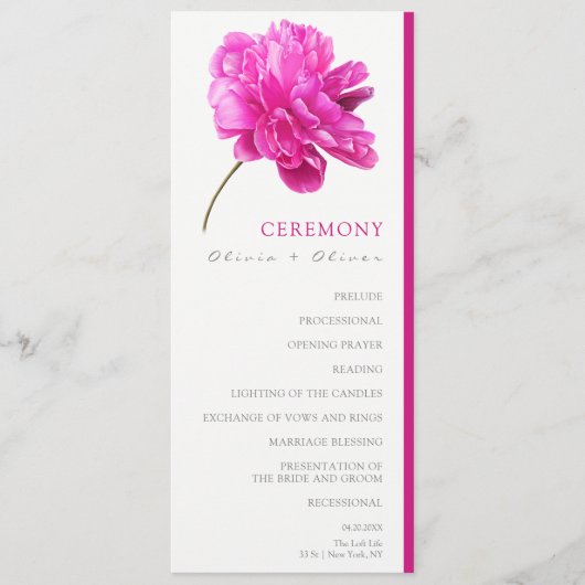 Hochzeit von hellrosa Peony Programm (Vorderseite)