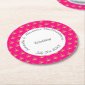 Hochzeit von hellrosa und goldener Krone Runder Pappuntersetzer (Angewinkelt)
