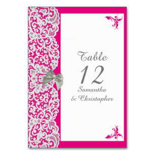 Hochzeit von hellrosa und weißem Damast Tischnummer