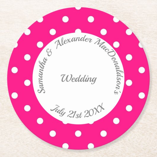 Hochzeit von hellrosa und weißem Punkt Runder Pappuntersetzer (Vorderseite)