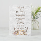 Hochzeit von Hirschantlern auf Birch Einladung (Stehend Vorderseite)