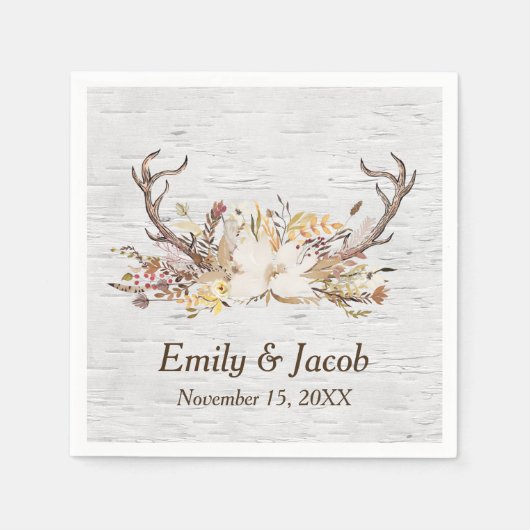 Hochzeit von Hirschantlern auf Birch Serviette (Vorderseite)