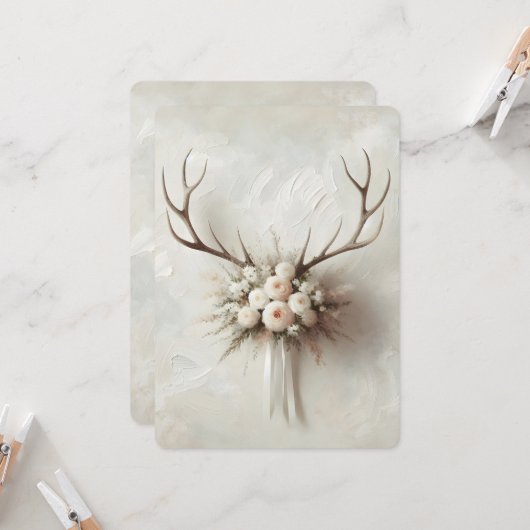 Hochzeit von Hirschantlern mit Bridal Bouquet Einladung (Vorderseite/Rückseite Beispiel)