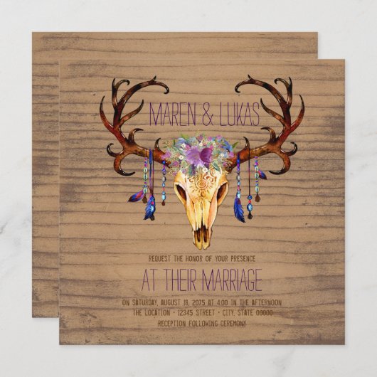 Hochzeit von Hirschgewächsen im rustikalen Land Einladung (Vorne/Hinten)