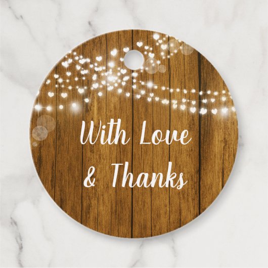 Hochzeit von Holzkörnern und Herzlichtern Geschenkanhänger (Vorderseite)