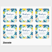 Hochzeit von hübsch-blau-gelben Blumen Vielen Dank Quadratischer Aufkleber (Blatt)