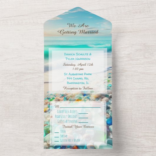 Hochzeit von hübschen Meeres- und Meergläsern All In One Einladung (Innen Boden)