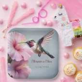 Hochzeit von Hummingvogel und Hibiskus | Blau Pappteller (Party)