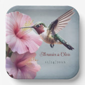 Hochzeit von Hummingvogel und Hibiskus | Blau Pappteller (Vorderseite)