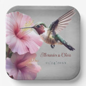 Hochzeit von Hummingvogel und Hibiskus | Grau Pappteller (Vorderseite)