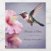 Hochzeit von Hummingvogel und Hibiskus | Lila Weinetikett (Einzelnes Label)