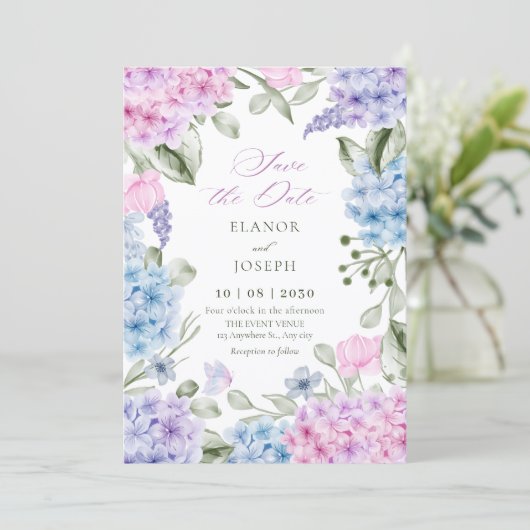 Hochzeit von Hydrangea Save The Date (Stehend Vorderseite)
