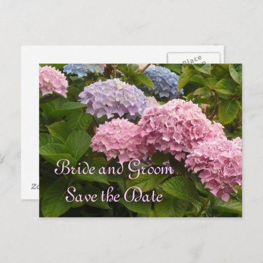 Hochzeit von Hydrangeas Save the Date Ankündigungspostkarte (Vorne/Hinten)