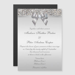 Hochzeit von Imitaten Silver Sequins Bow Magneteinladung