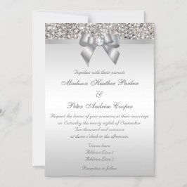 Hochzeit von Imitaten Silver Sequins Bow Magneteinladung