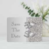 Hochzeit von Imitaten Silver Sequins Bow Save the  Date (Stehend Vorderseite)