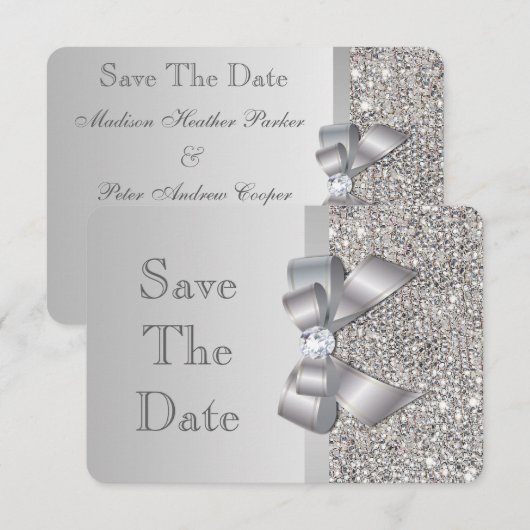 Hochzeit von Imitaten Silver Sequins Bow Save the  Date (Vorne/Hinten)