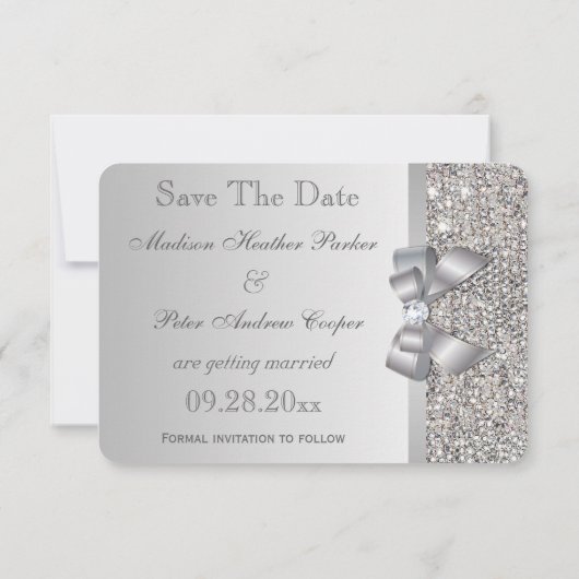 Hochzeit von Imitaten Silver Sequins Bow Save the  Save The Date (Rückseite)