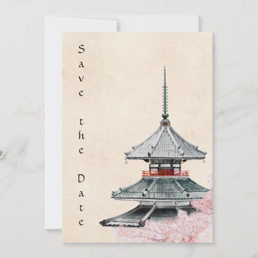 Hochzeit von japanischem Tempel und Kirschblüten Save The Date (Vorderseite)