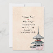 Hochzeit von japanischem Tempel und Kirschblüten Save The Date (Rückseite)