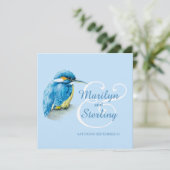 Hochzeit von Kingfisher-Vogel, blau und weiß Einladung (Stehend Vorderseite)