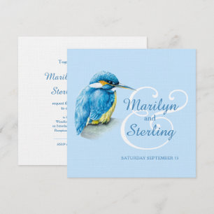 Hochzeit von Kingfisher-Vogel, blau und weiß Einladung