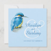 Hochzeit von Kingfisher-Vogel, blau und weiß Einladung (Vorderseite)