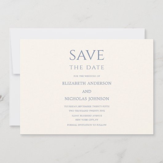 Hochzeit von klassischen Typografie in staubigen B Save The Date (Vorderseite)