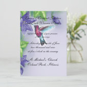 Hochzeit von kleinen, lila Hummingvogel Einladung (Stehend Vorderseite)