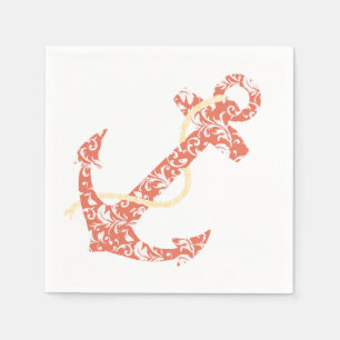 Hochzeit von Korallen und Gelben Ankern Serviette